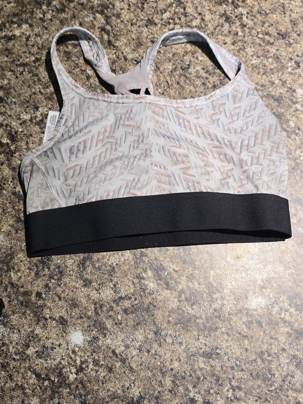 Light Pink Patterned Racerback Sports Bra with Black Band Victora S Size Small